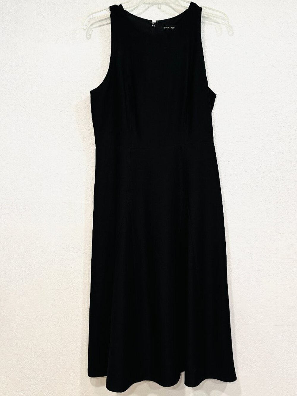 Banana Republic Sleeveless Midi Dress Black Fit Flare Lined Back Zip Womens Sz 6